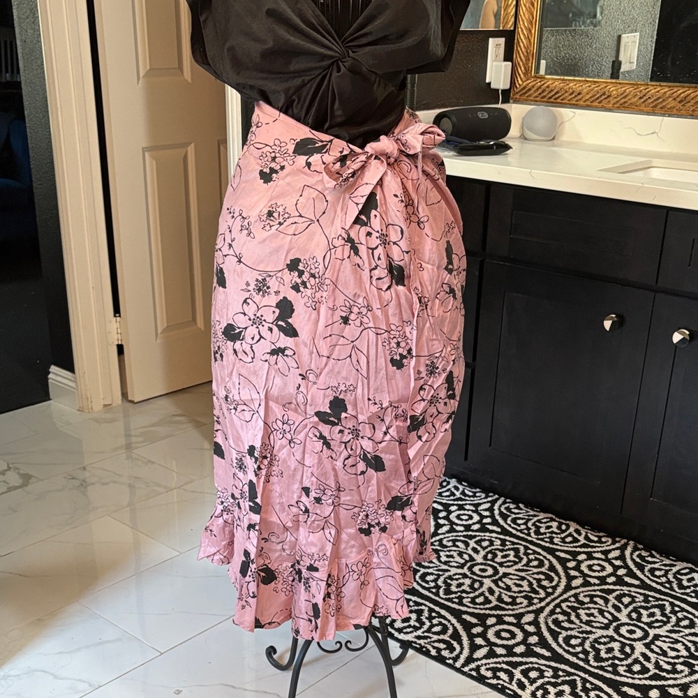 1950s repro Pink black Sarong wrap Floral Maxi pinup rockabilly swing skirt